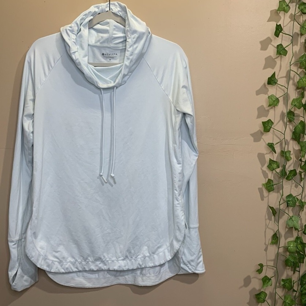 Athleta Hoodie Women’s‎ Large Light Blue Funnel Neck Hooded Thumbhole Pullover - Picture 4 of 7